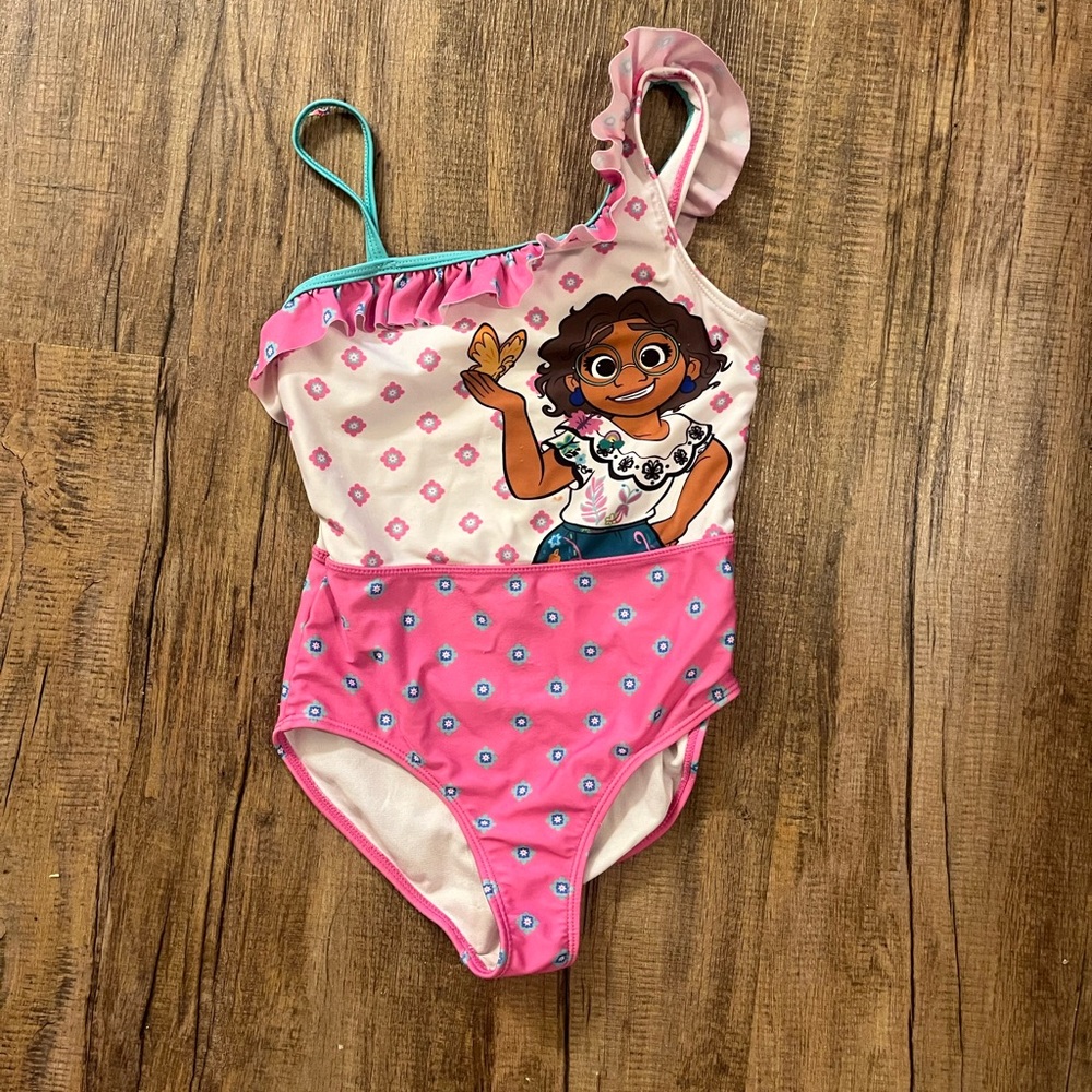 Pink One-Shoulder Swimsuit with Cartoon Character